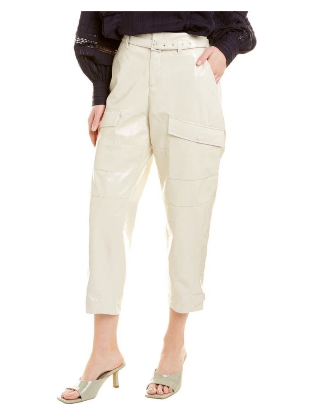 Ted Baker Vinala Barrel Leg Vinyl Cargo Trousers Cream Size 1 / Small NWT